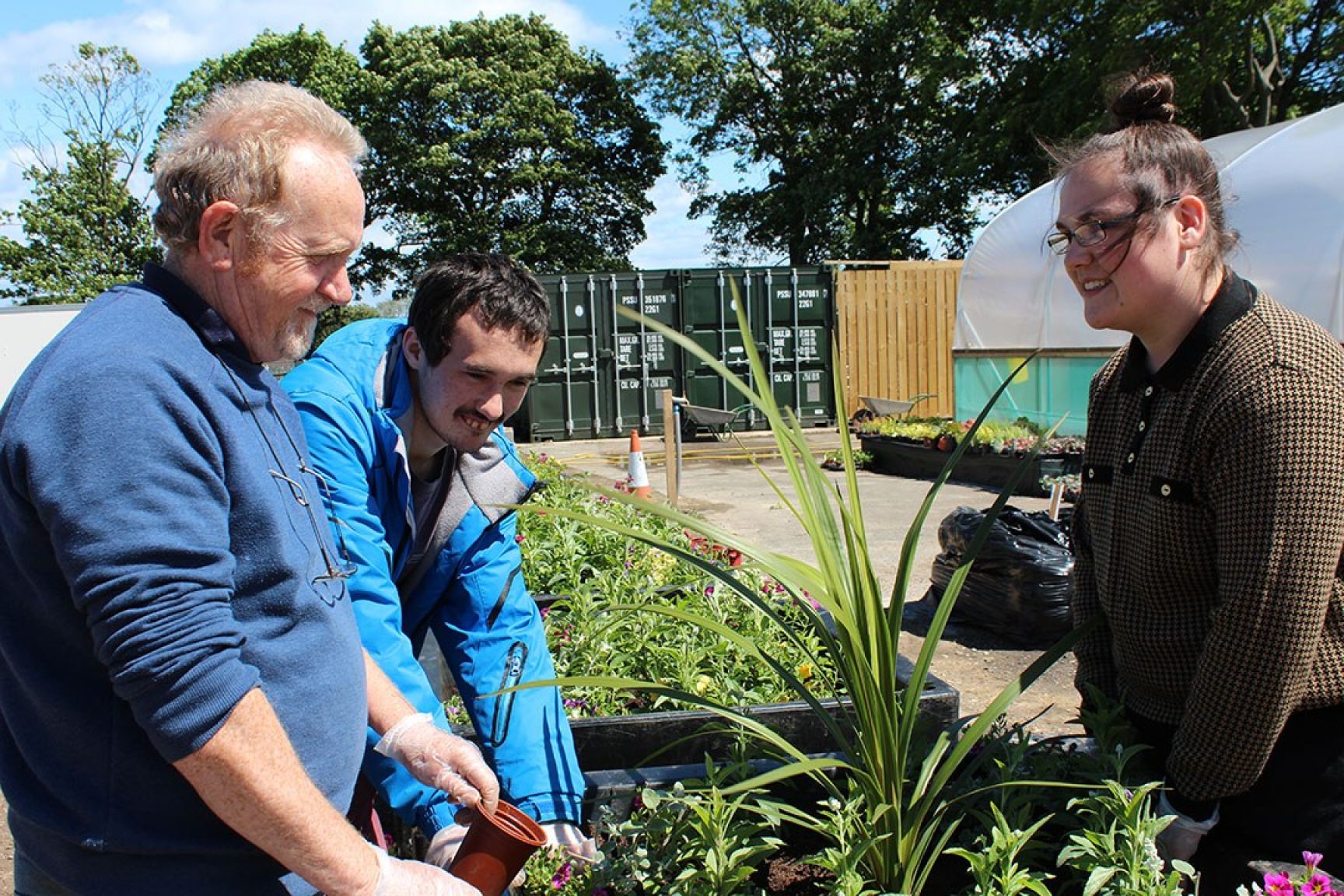 Young people working in a community garden  or park